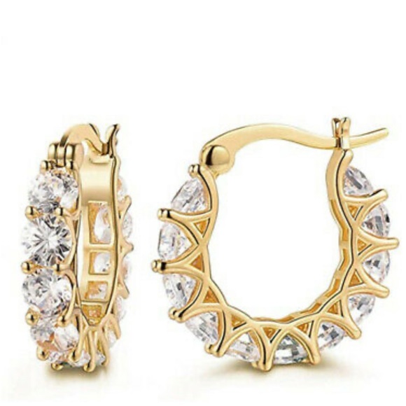 New 18k gold platwd Diamond Hoop Earrings - Picture 4 of 5
